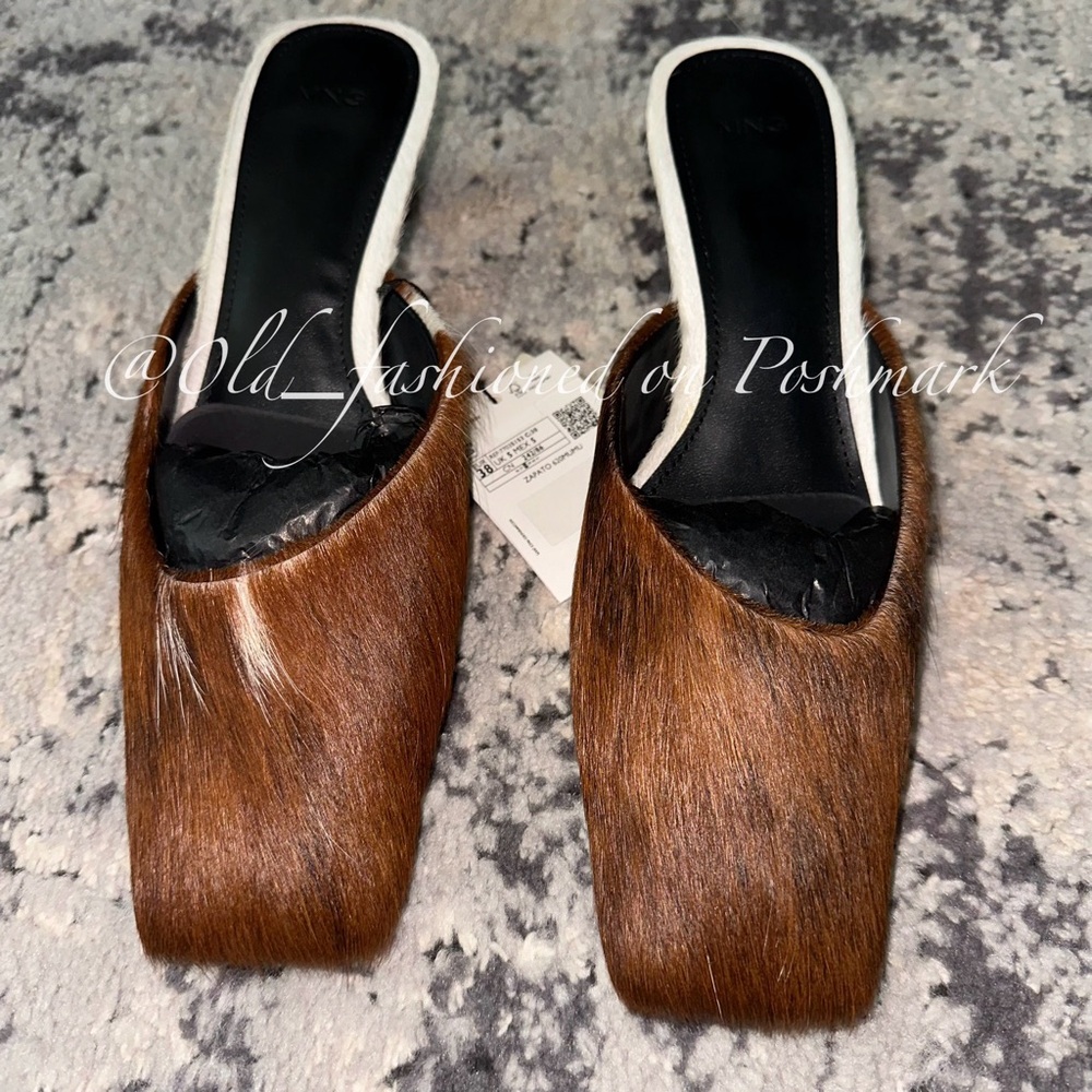 MANGO Leather Cow Print Mules - Picture 9 of 13